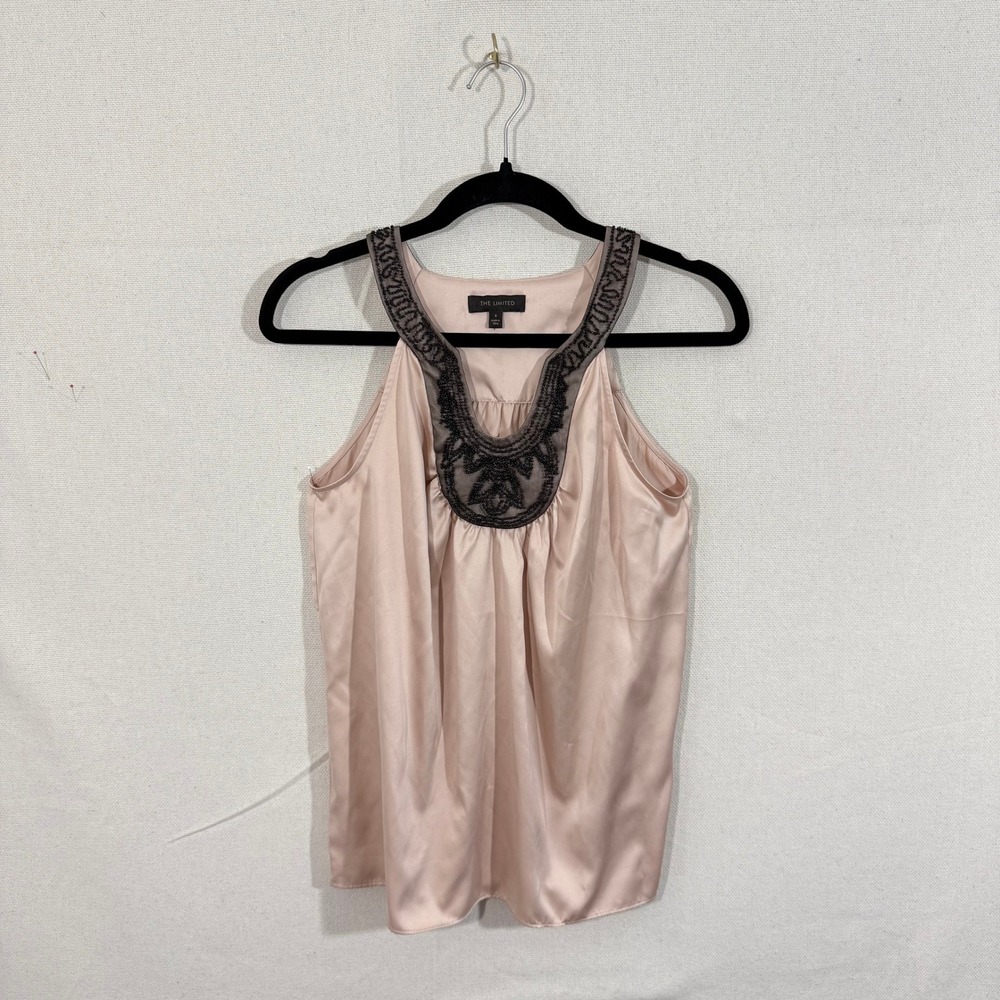 The Limited Womens Pink Satin Beaded Halter Top Tank Blouse Small